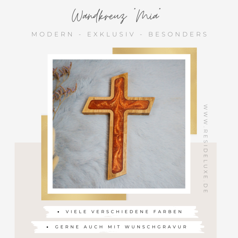 Wandkreuz &quot;MIA&quot; (Eiche/kupfer)