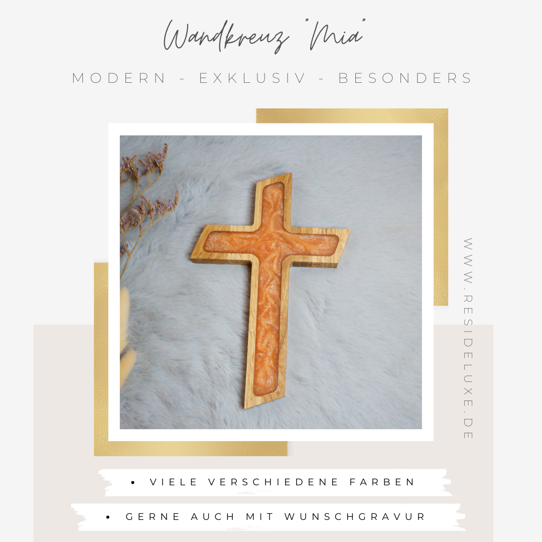 Wandkreuz &quot;MIA&quot; (Eiche/hellorange)