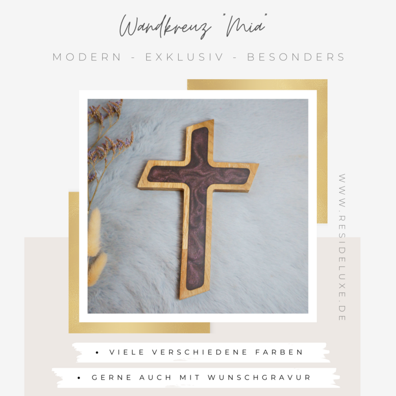 Wandkreuz &quot;MIA&quot; (Eiche/schwarz violett)