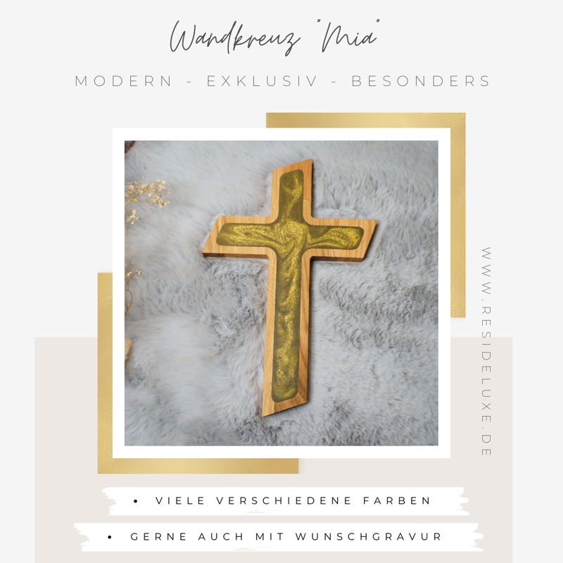 Wandkreuz &quot;MIA&quot; (Eiche/olive)