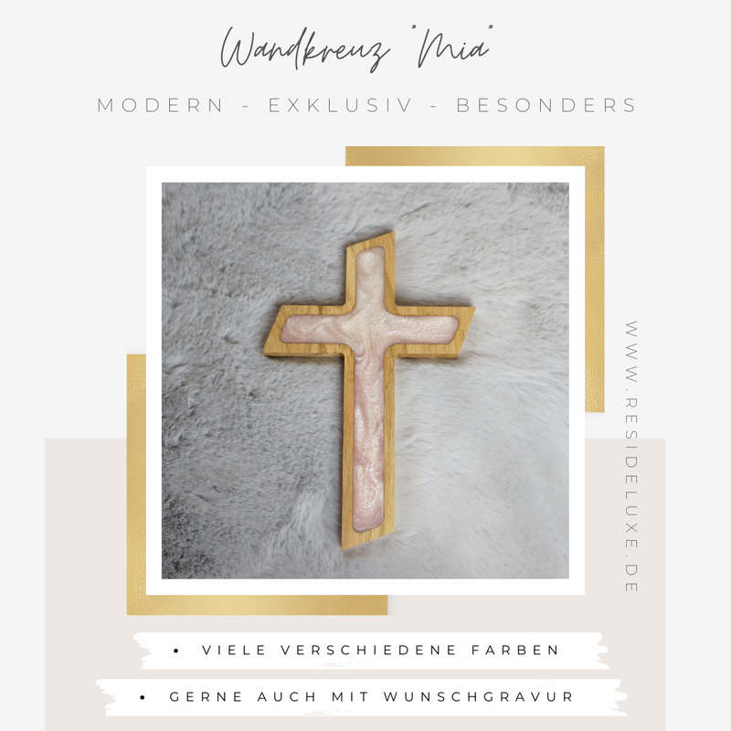Wandkreuz &quot;MIA&quot; (Eiche/hellrosa)