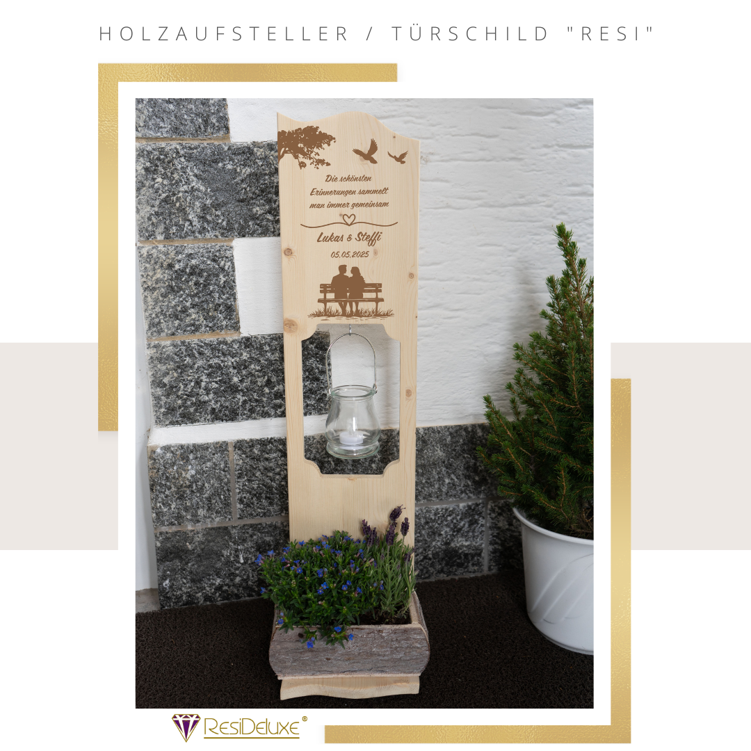 Holzaufsteller &quot;RESI&quot; (Modell: Paar auf Bank unter Baum)