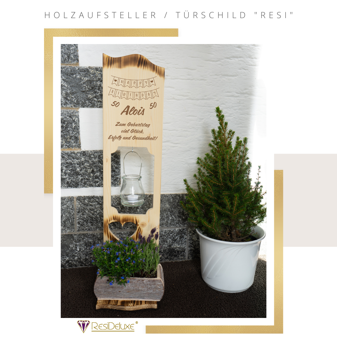 Holzaufsteller &quot;RESI&quot; (Modell: Geburtstag)