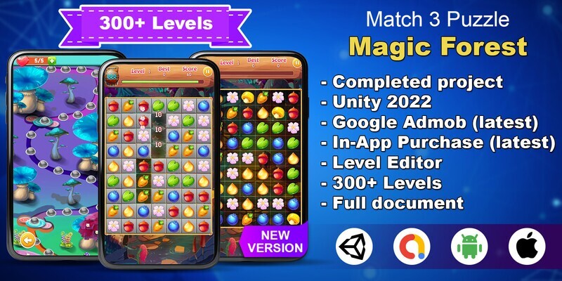 Magic Forest-Match 3 Puzzle - Unity Project **NEW HOT**