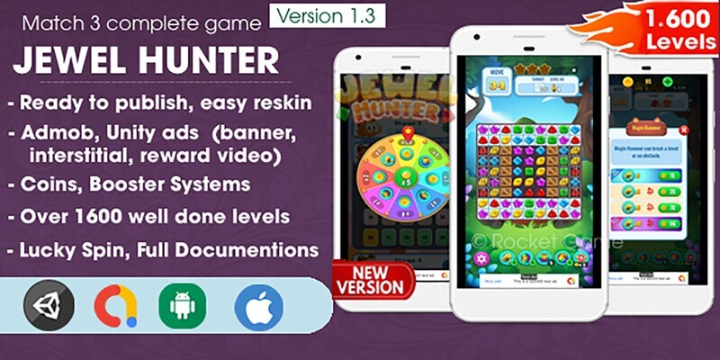 Jewel Hunter Unity Project Source Code ** NEW POPULAR**