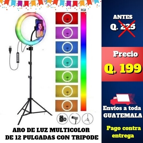 ARO DE LUZ MULTICOLOR DE 12 PULGADAS + TRIPODE