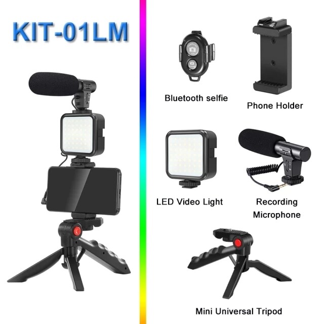 BOYA by-MM1 - Micrófono para cámara de teléfono con luz LED, soporte para  teléfono de mano, kit de grabación de video vlog