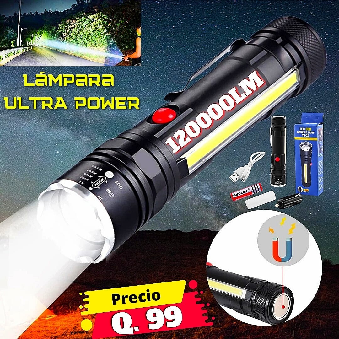 LAMPARA TACTICA LED, ZOOM TELESCOPICO, ULTRA POWER
