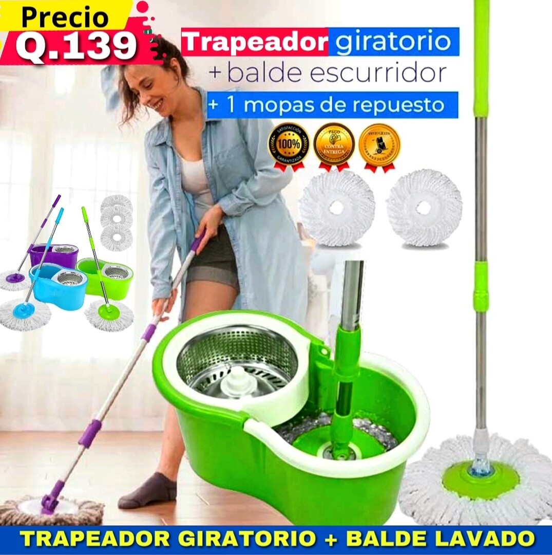 Trapeador giratorio con base movil para lavarlo y exprimirlo