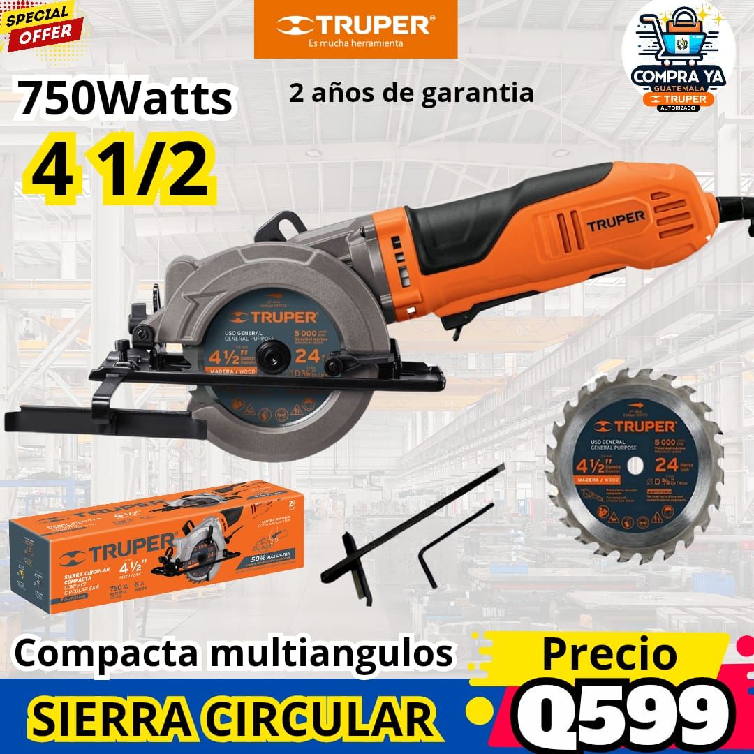 Sierra circular compacta 4-1/2″ 420 W profesional Truper