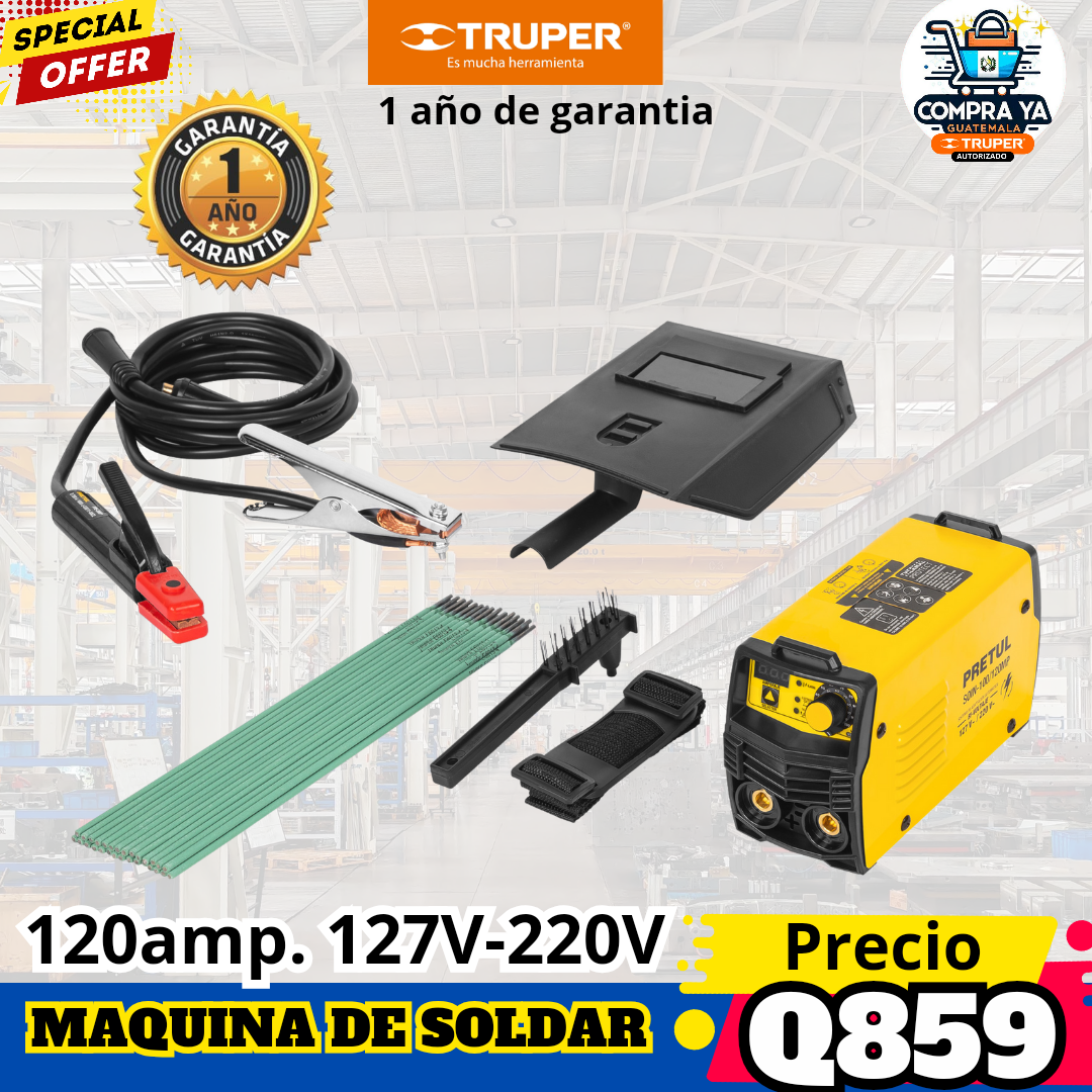 Mini soldadora inversora bi-voltaje 127/220V 120 A Pretul