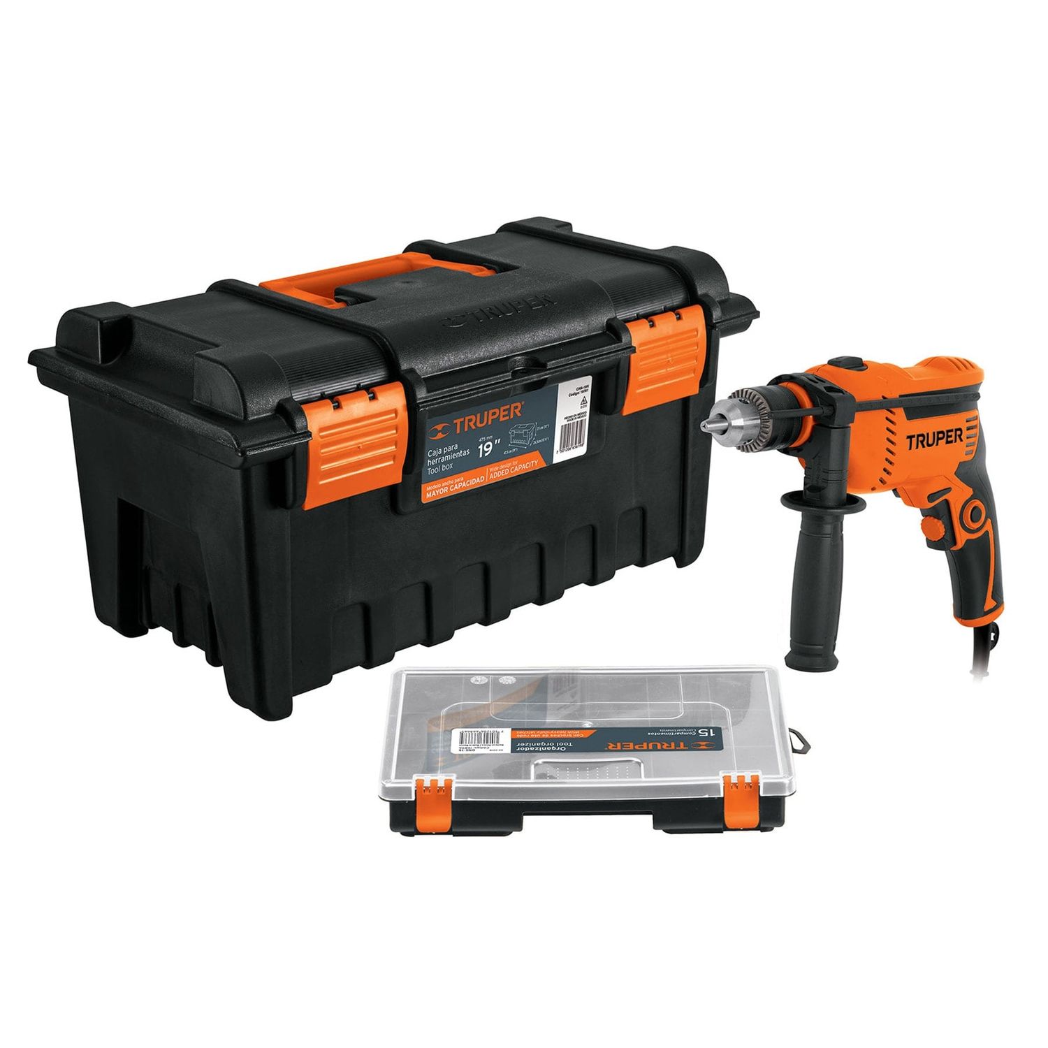 Combo rotomartillo 1/2&quot; 650W, caja p/herramienta, organizador