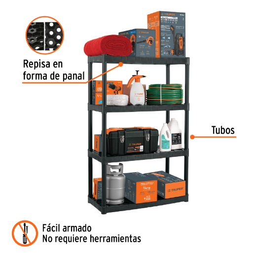 Estante plástico uso rudo 4 rep/cap. 70 kg 142x43x91, Truper