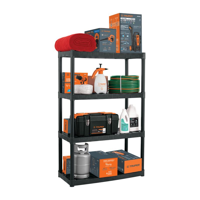 Estante plástico uso rudo 4 rep/cap. 70 Kg, 142x43x91, TRUPER