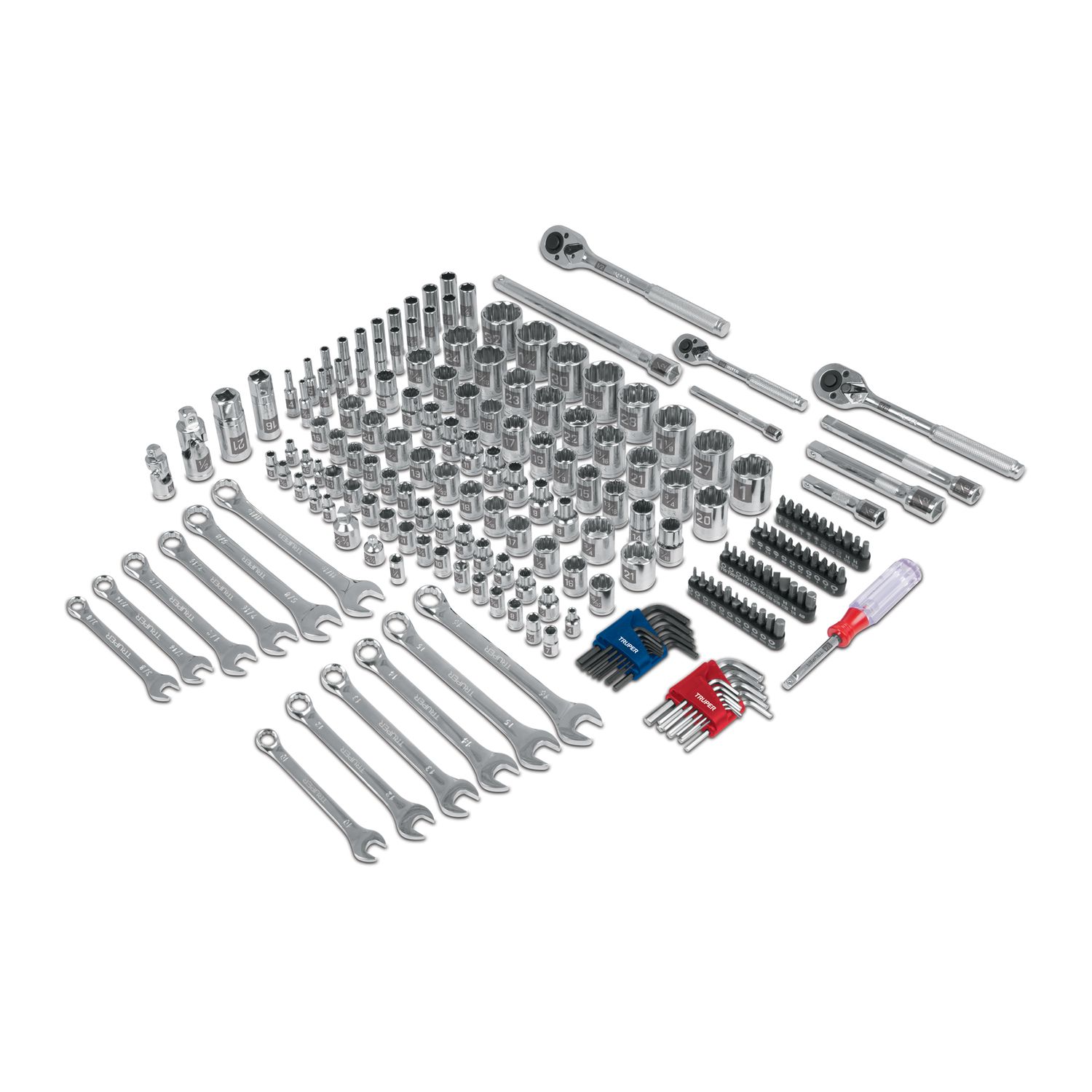 Juego 199 herramientas 1/4&quot;, 3/8&quot; y 1/2&quot; std y mm p/mecánico