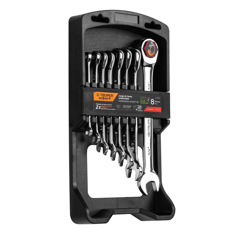Juego de 8 llaves combinadas std pulidas con matraca, EXPERT