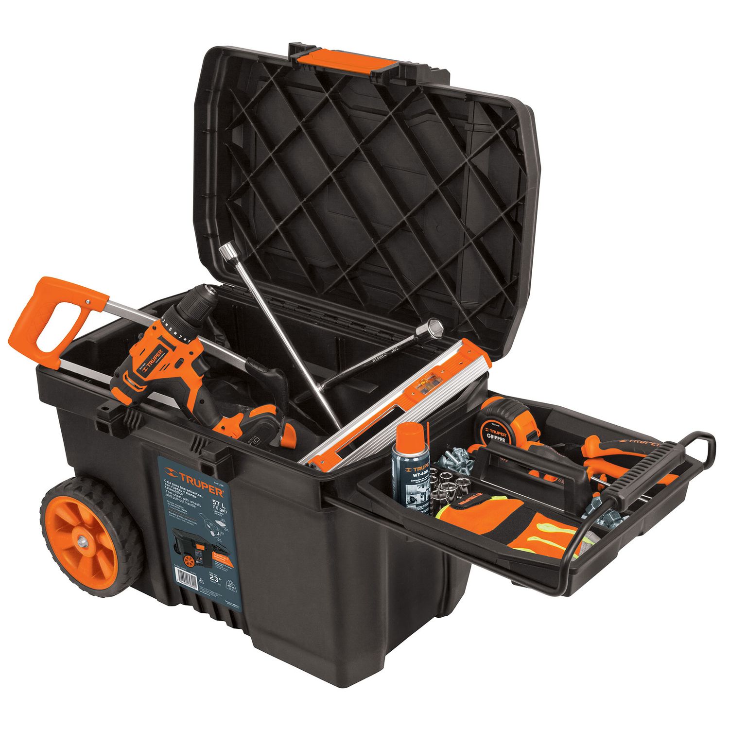 Caja para herramienta de 23″ con ruedas y mango telescópico