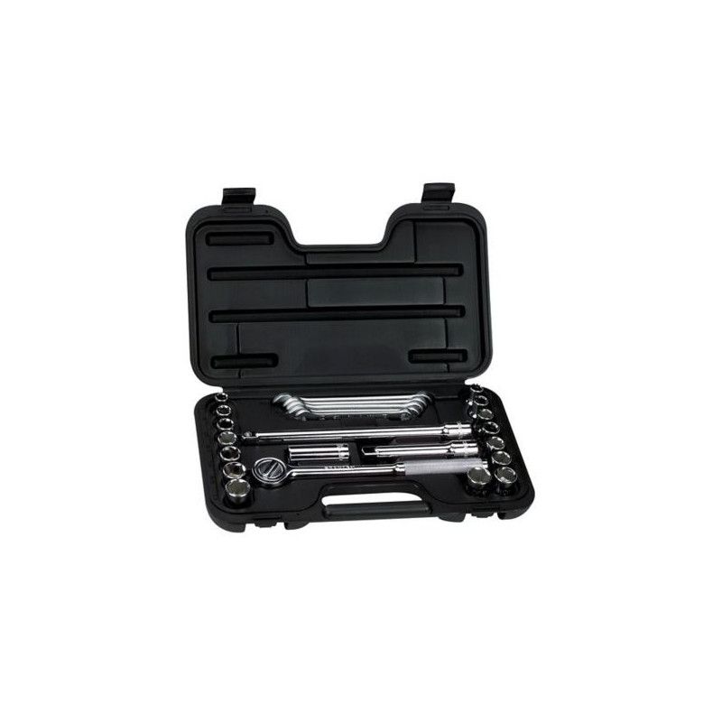 UEGO DE 25 PIEZAS, RAIZ DE 1/2 PULGADAS, COPAS 6 PUNTOS, MILIMETRICAS Y PULGADAS CON MALETA PLASTICA. MARCA STANLEY
