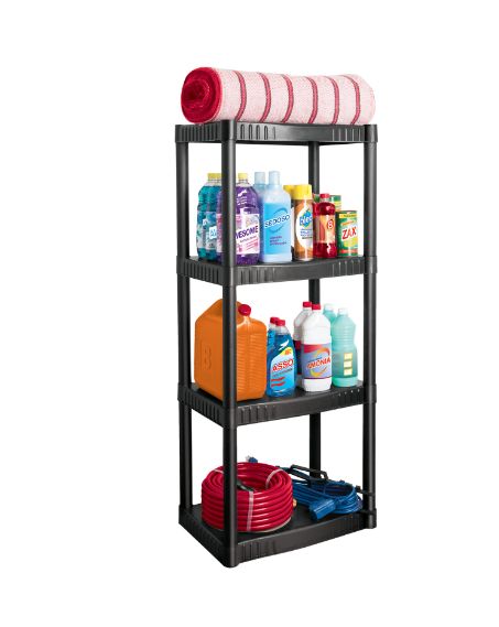 Estante plástico 4 repisas cap. 27 Kg, 123x36x56, PRETUL