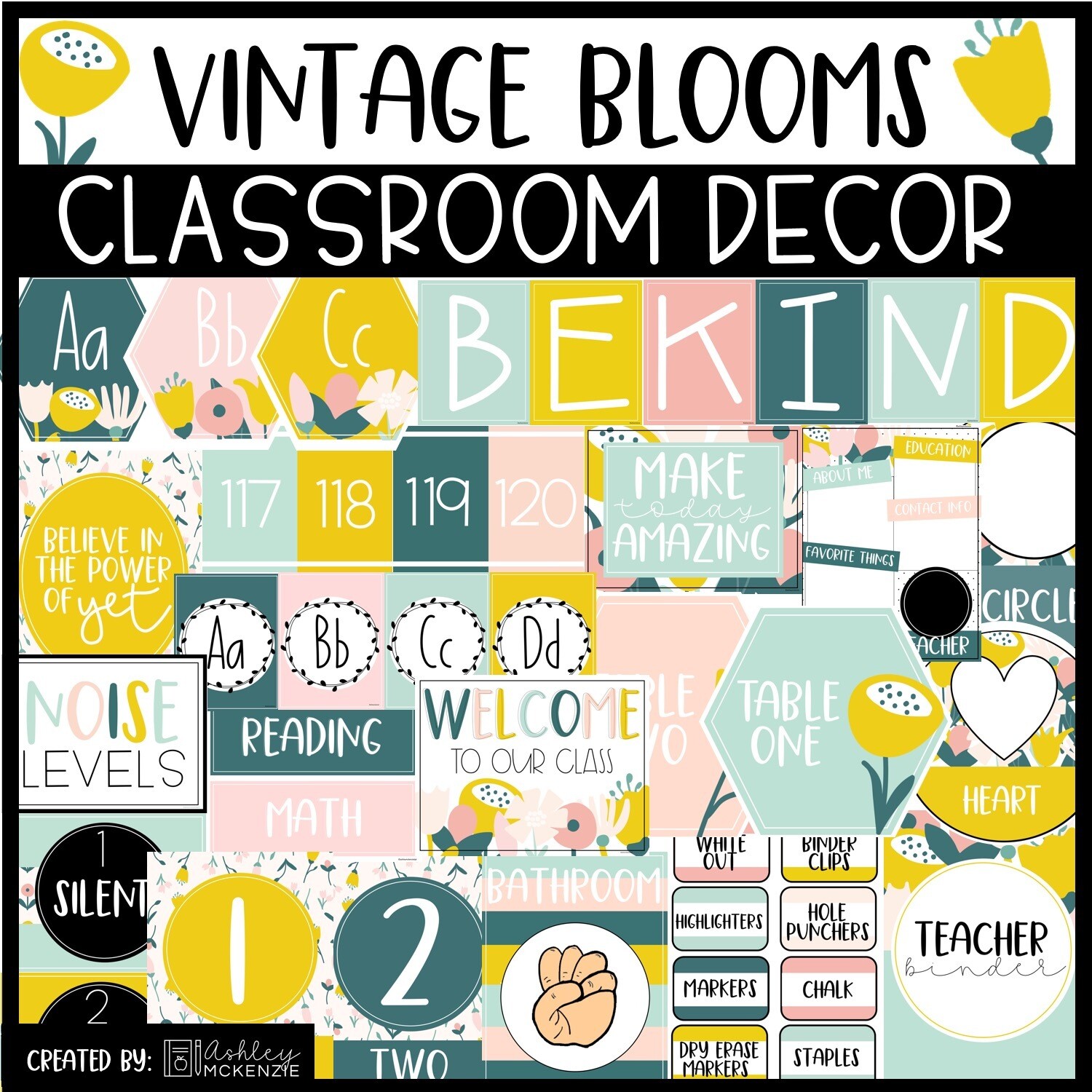 Vintage Floral Blooms Classroom Decor Bundle