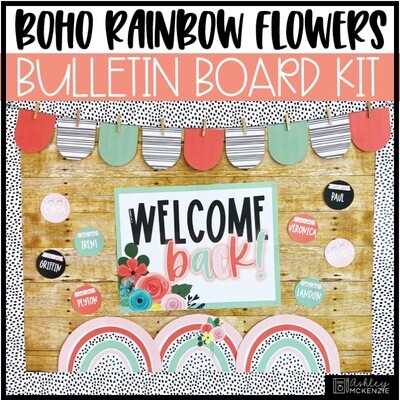 Boho Rainbow Flowers Back to School Bulletin Board or Door Decor