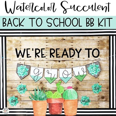 Watercolor Succulent & Cactus Back To School Bulletin Board or Door Decor