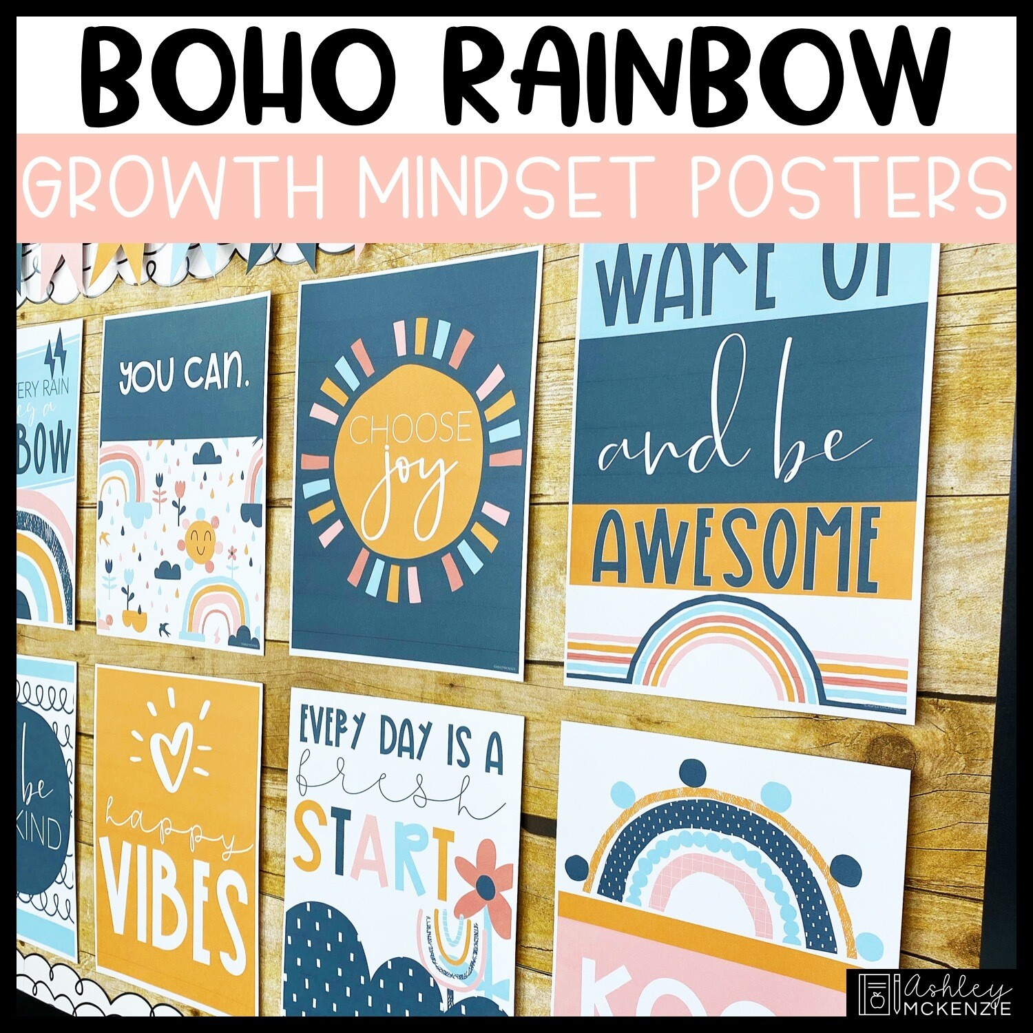 Neutral Rainbow Classroom Decor BOHO RAINBOW Growth Mindset Posters