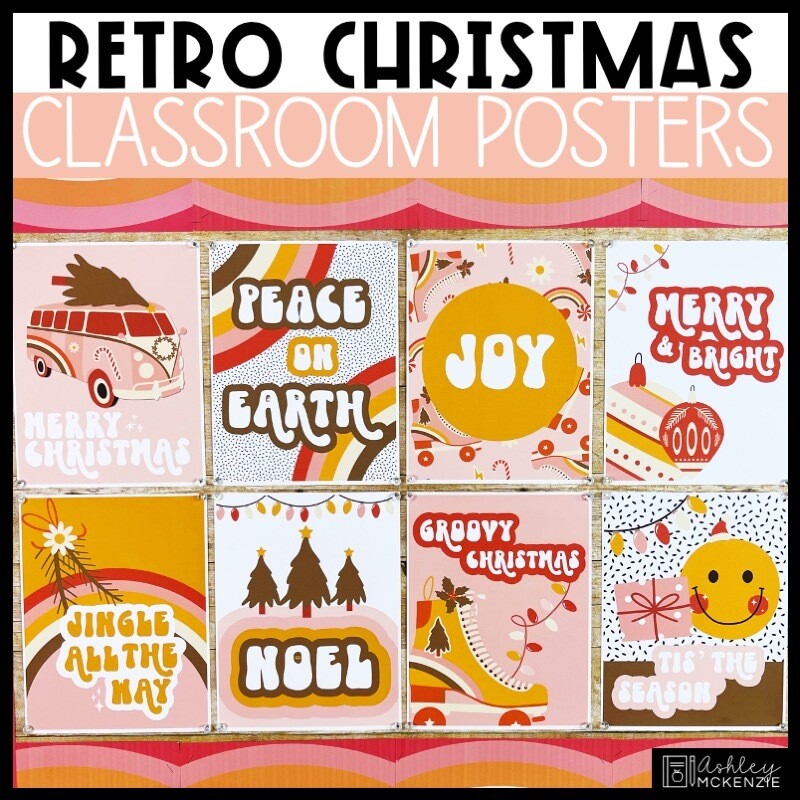 Christmas Retro Theme Classroom Posters - Editable!