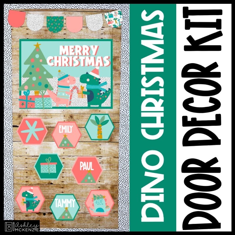 Christmas Dinosaur Theme Classroom Door Decor Kit