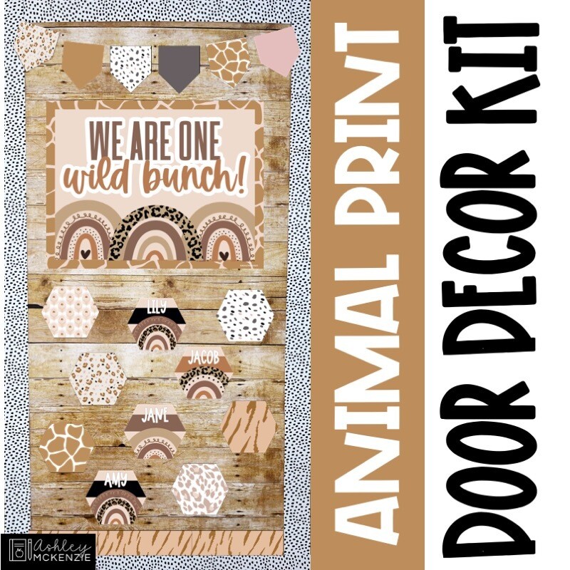 Boho Neutral Animal Print Classroom Door Decor Kit