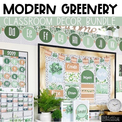 Modern Greenery Classroom Decor Bundle