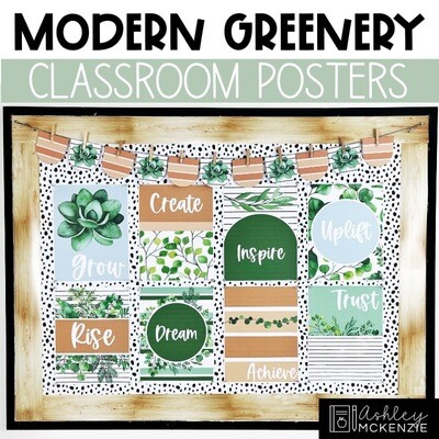 Modern Greenery Classroom Decor | Classroom Posters - Editable!