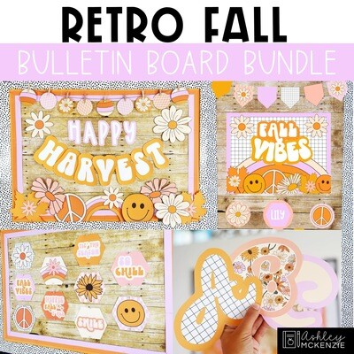 Retro Fall Bulletin Board, Posters, A-Z Bulletin Board Letters, and Door Decor Bundle