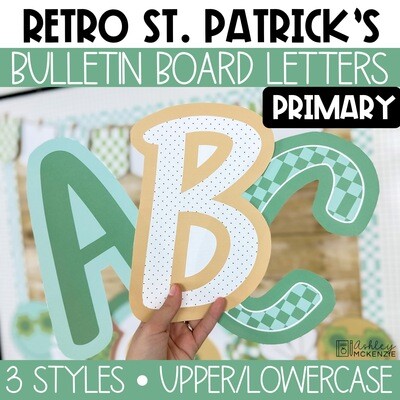 Retro St. Patrick's Day Primary A-Z Bulletin Board Letters, Punctuation, and Numbers