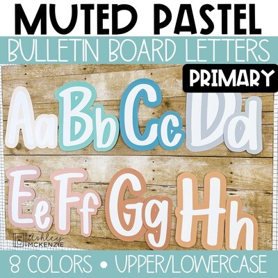 Muted Pastel Primary Font A-Z Bulletin Board Letters, Punctuation, and Numbers