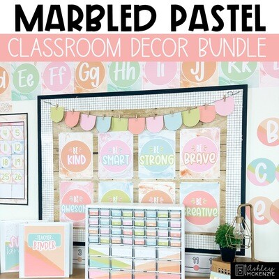 Marbled Pastel Classroom Decor Bundle