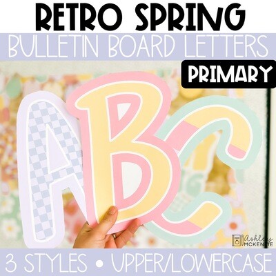 Retro Spring Primary Font A-Z Bulletin Board Letters, Punctuation, and Numbers