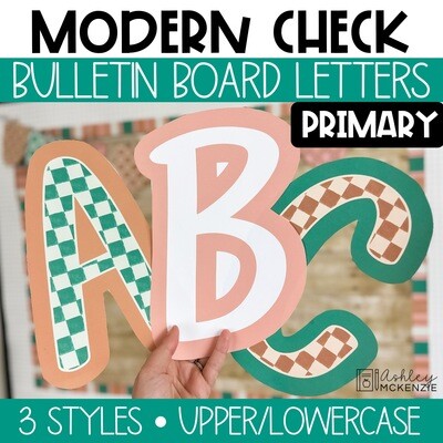 Modern Check Primary Font A-Z Bulletin Board Letters, Punctuation, and Numbers