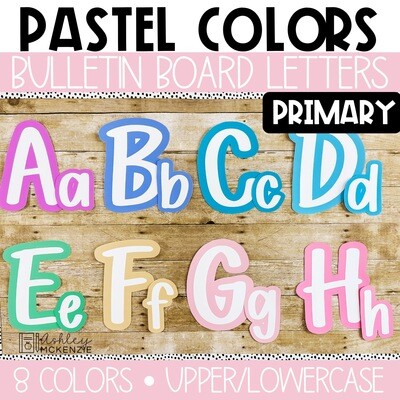 Pastel Colored Primary Font A-Z Bulletin Board Letters, Punctuation, and Numbers