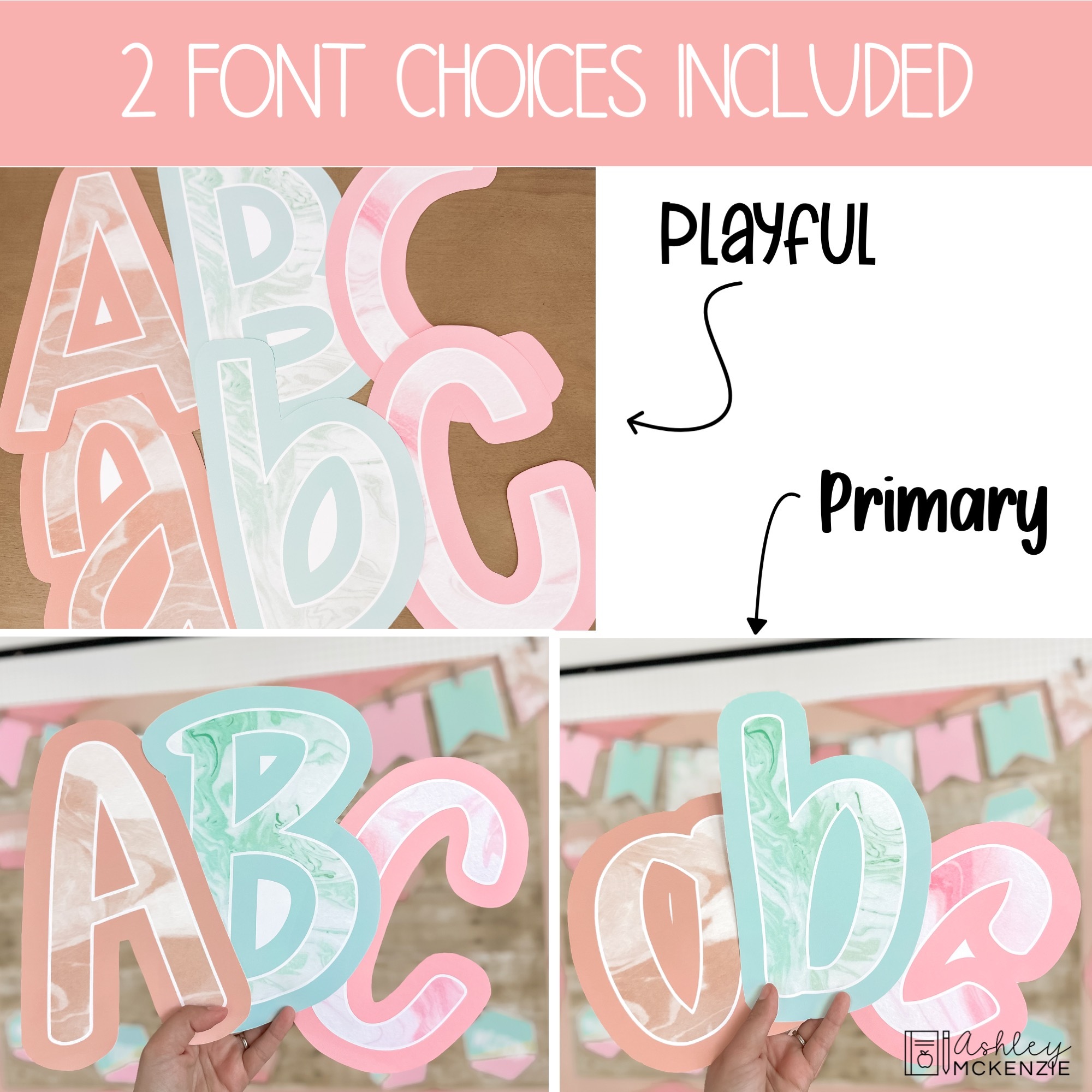 Marbled Pastel Primary Font A-Z Bulletin Board Letters, Punctuation, and  Numbers