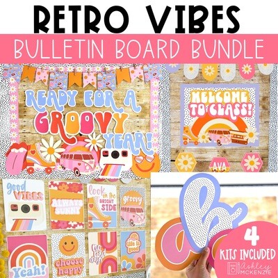 Retro Vibes Bulletin Board, Posters, A-Z Bulletin Board Letters, and Door Decor Mini Bundle