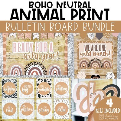 Animal Print Bulletin Board, Posters, A-Z Bulletin Board Letters, and Door Decor Mini Bundle