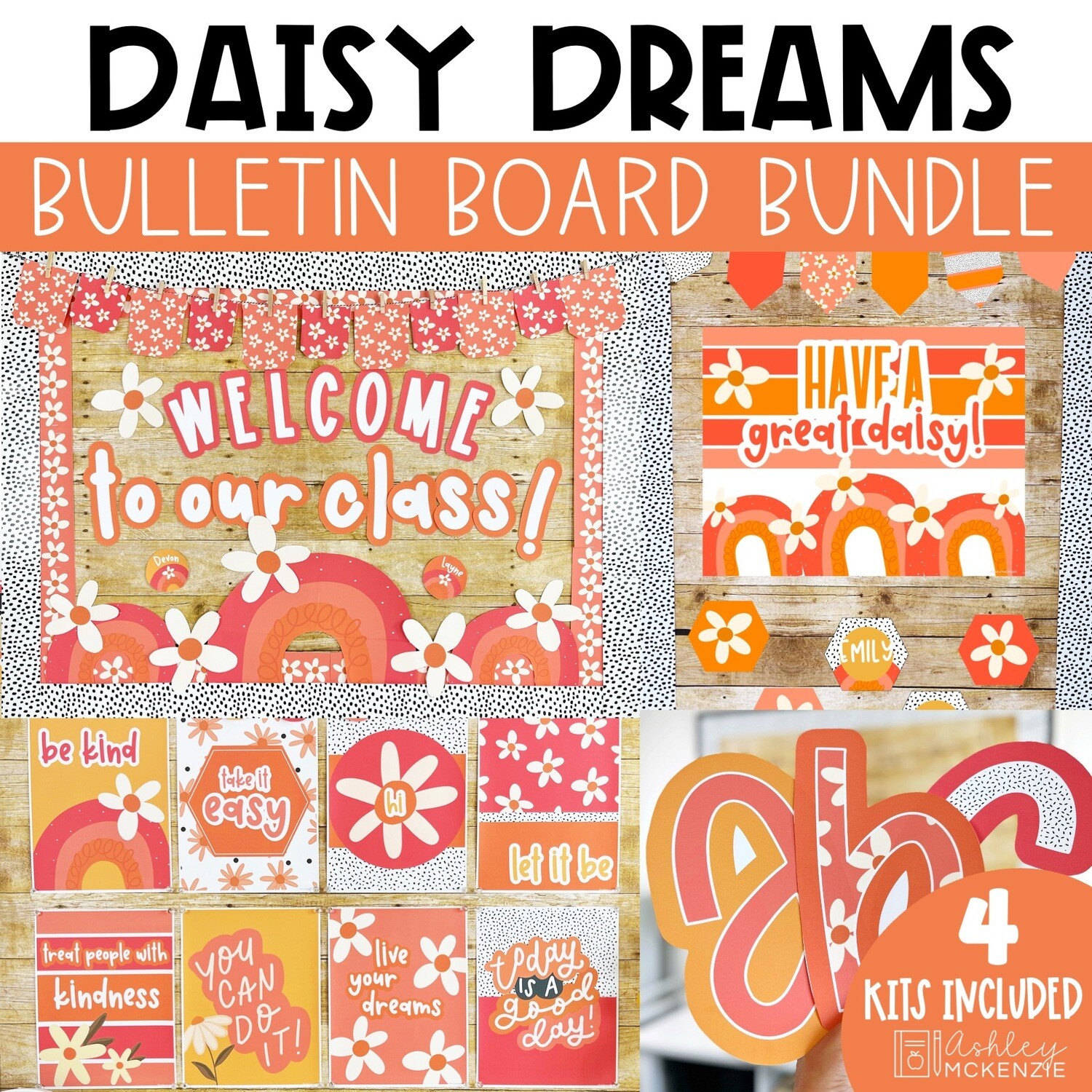 Daisy Dreams Bulletin Board, Posters, A-Z Letters, and Door Decor Bundle