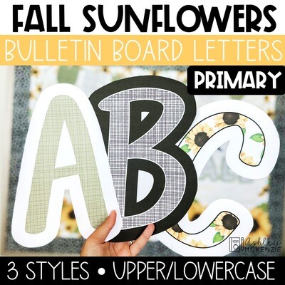 Fall Sunflowers Primary Font A-Z Bulletin Board Letters, Punctuation, and Numbers
