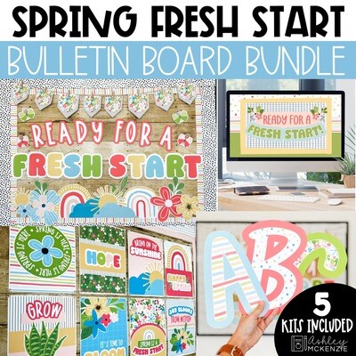 Spring Fresh Start Bulletin Board, Posters, A-Z Letters, and Google Slides Templates Bundle - Seasonal Classroom Decor