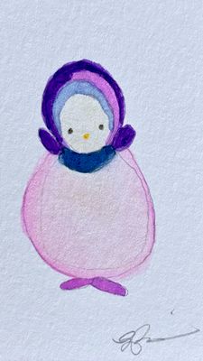 Joyful watercolor artwork celebrating bi-sexual queer community, hand-painted in purple, blue and pink in a playful style