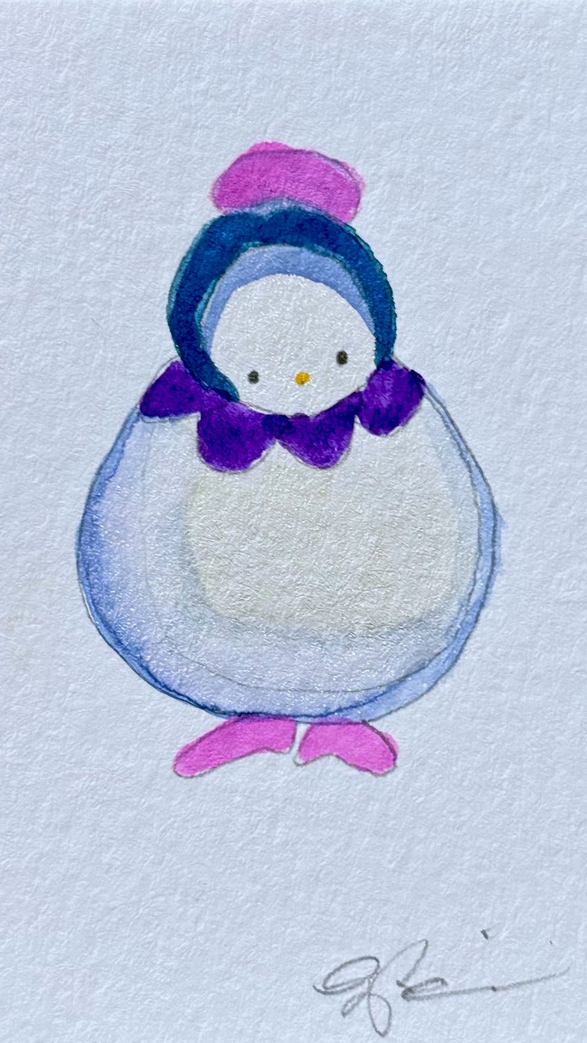 Joyful watercolor artwork celebrating bi-sexual queer community, hand-painted in purple, blue and pink in a playful style