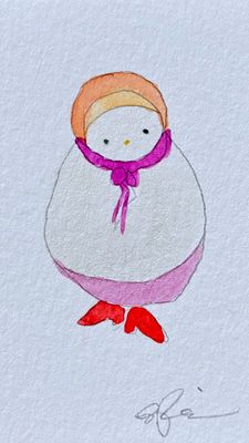 Joyful watercolor artwork celebrating lesbian queer community, hand-painted in red orange white in a playful style