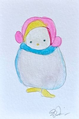 Joyful watercolor artwork celebrating pan-sexual queer community, hand-painted in yellow pink and blue in a playful style