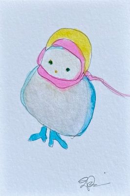 Joyful watercolor artwork celebrating pan-sexual queer community, hand-painted in yellow pink and blue in a playful style